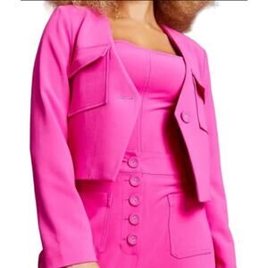 Royalty By Maluma Women's Crop Blazer XXL Hot Pink Angle Front Collarless NWT
